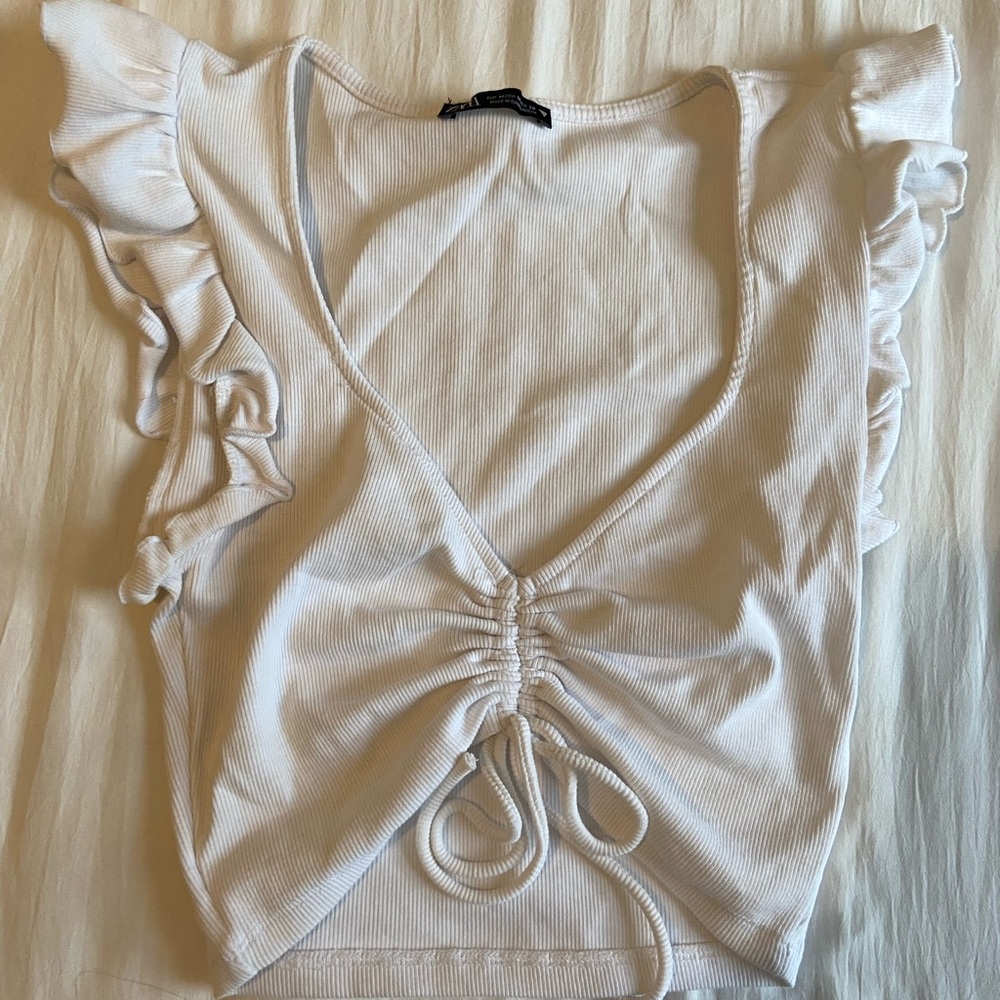 Zara White Ruffled Top